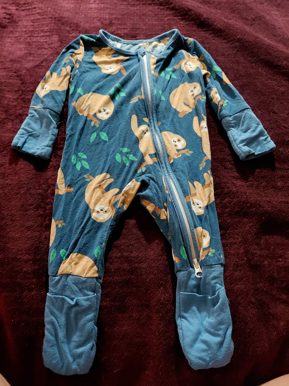 BAMBOO Blue Sloth Footed One-Piece Pajama